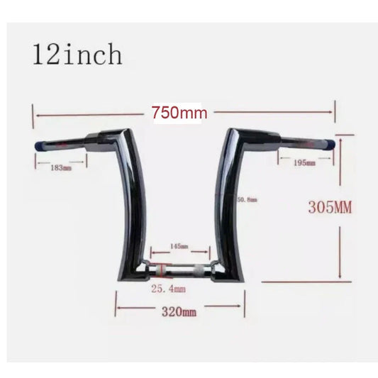 12" Rise 2" Ape Hanger Handlebar for Harley Sportster, Yamaha Vstar