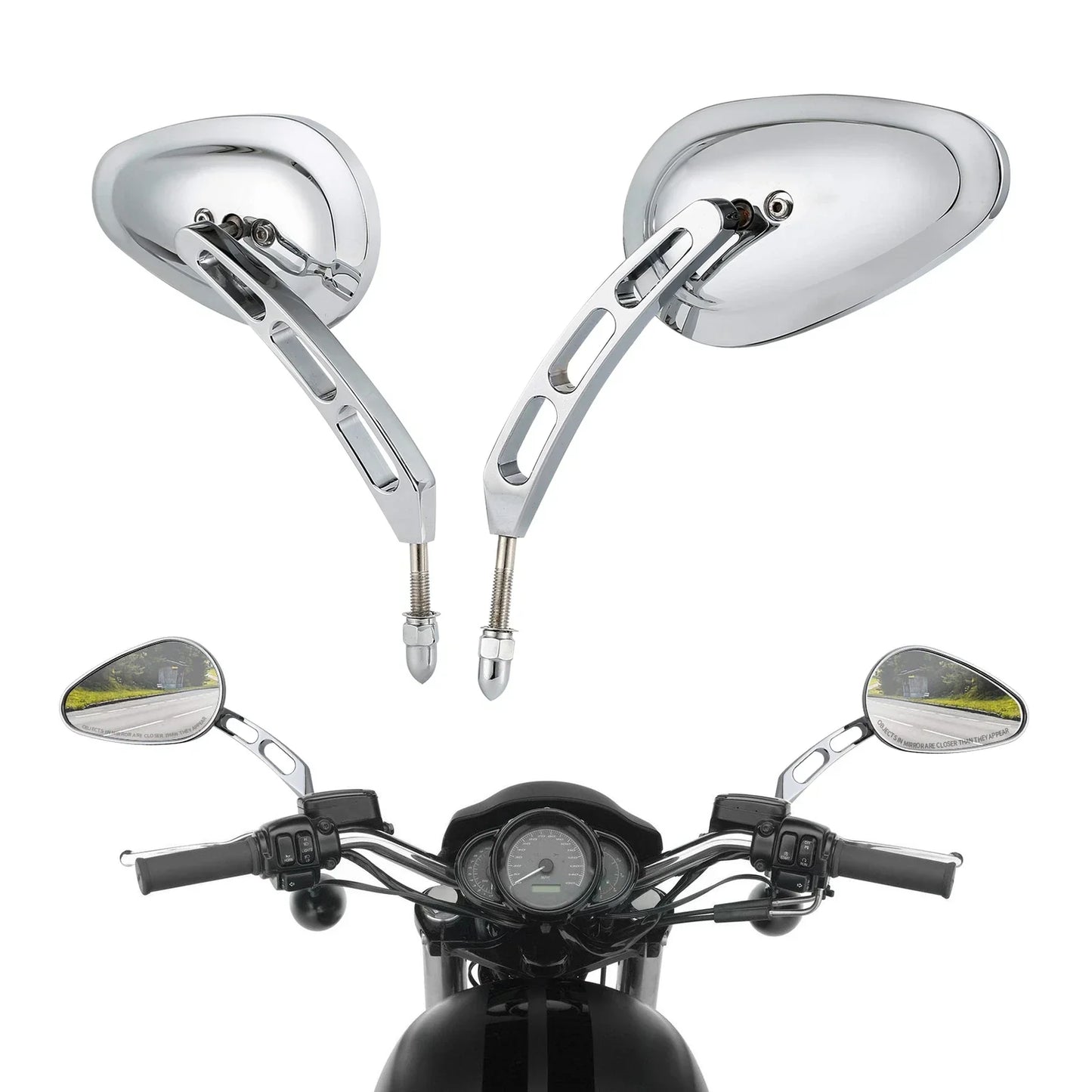 8mm Chrome Rear-View Mirrors for Harley Street Glide Sportster Dyna Softail
