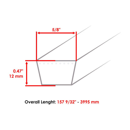 Deck Belt Replacement for Bush Hog CZ PZ Zero Turn 61 Inch (5/8 x 157.28)