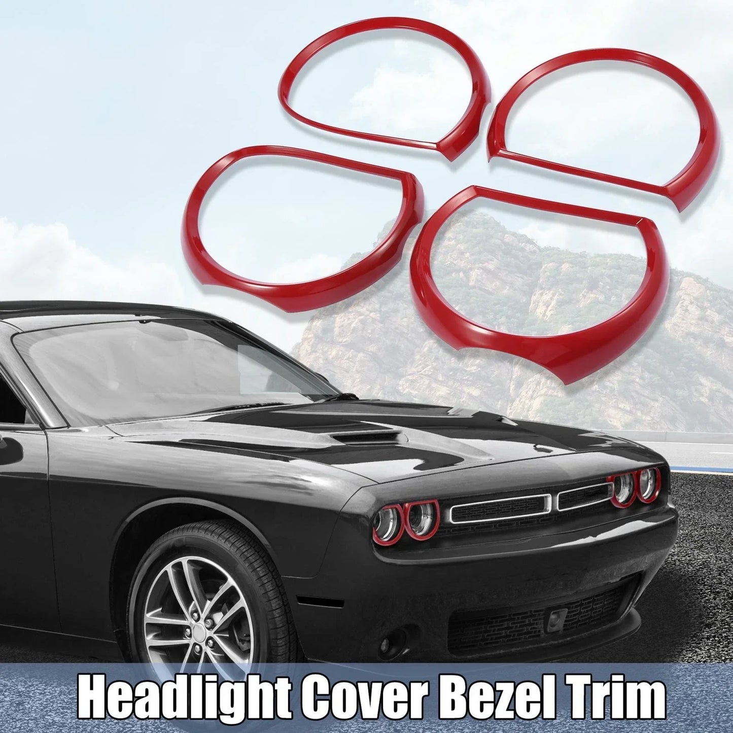 4 x Red Headlight Cover Decor Rings for Dodge Challenger (2015-2021)