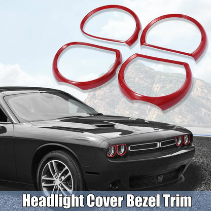 4 x Red Headlight Cover Decor Rings for Dodge Challenger (2015-2021)