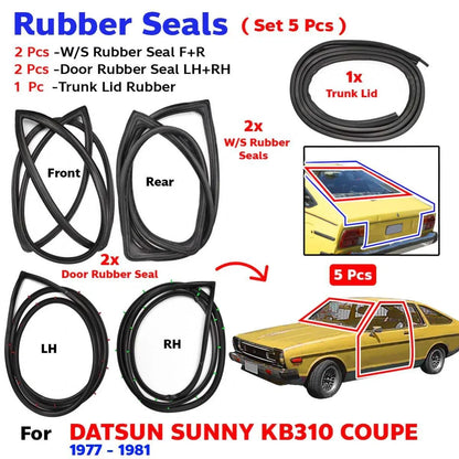Weatherstrip Rubber Seal Complete Set 5 Fits Datsun Sunny KB310 2D Coupe 1977-81