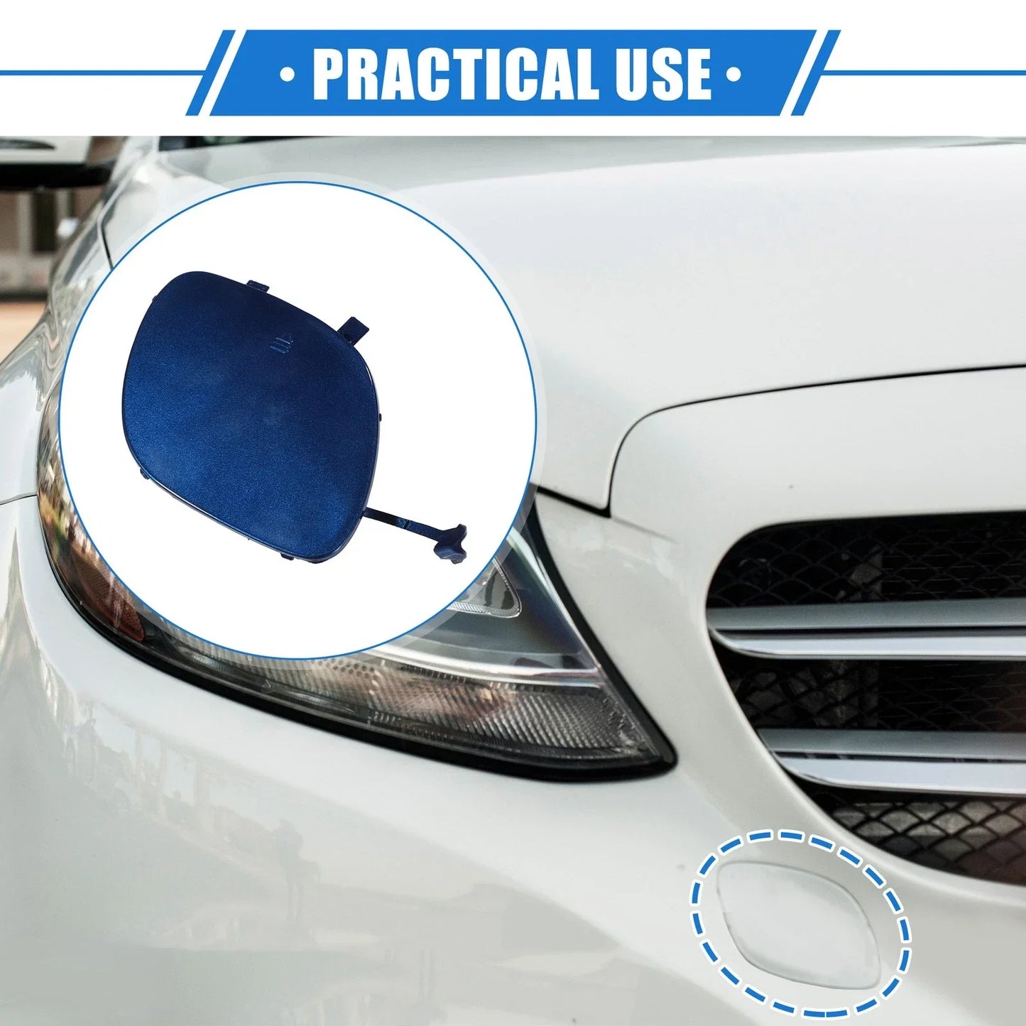 Tow Hook Eye Hole Cap for Mercedes-Benz C300 2015-2018 Blue Front Bumper