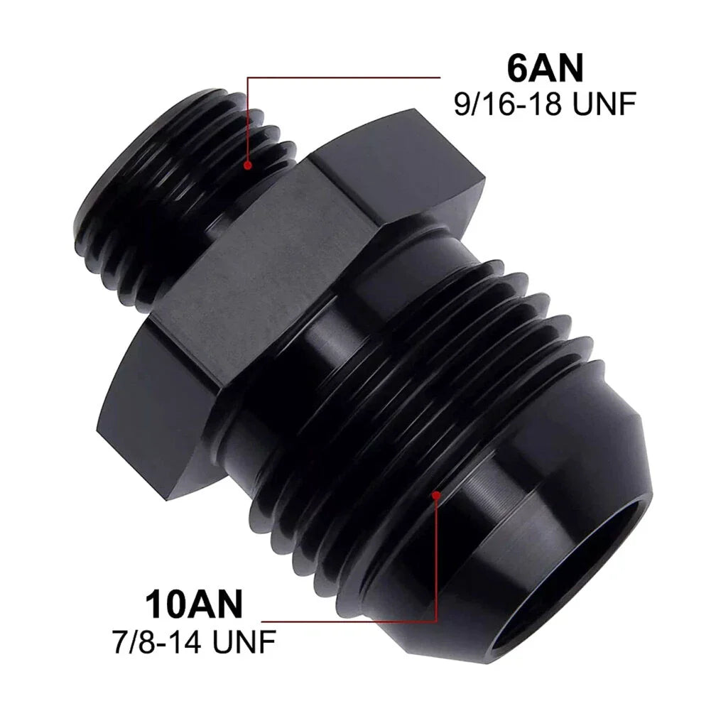 Black Aluminum AN6 Flare to 10AN ORB Male Fitting Adapter w/ O-Rings
