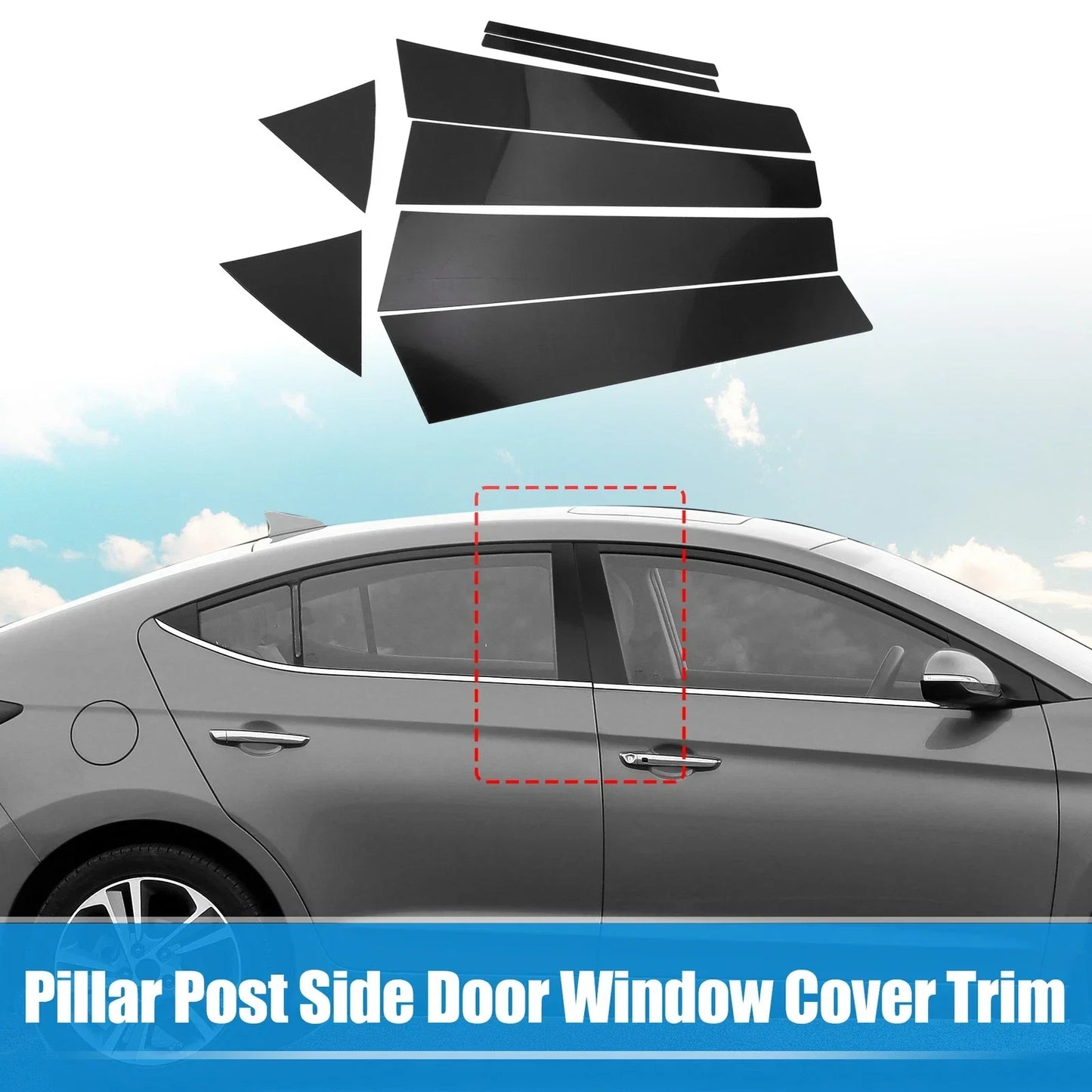 8pcs Car Pillar Post Side Door Window Covers for Hyundai Elantra (2017-2023)
