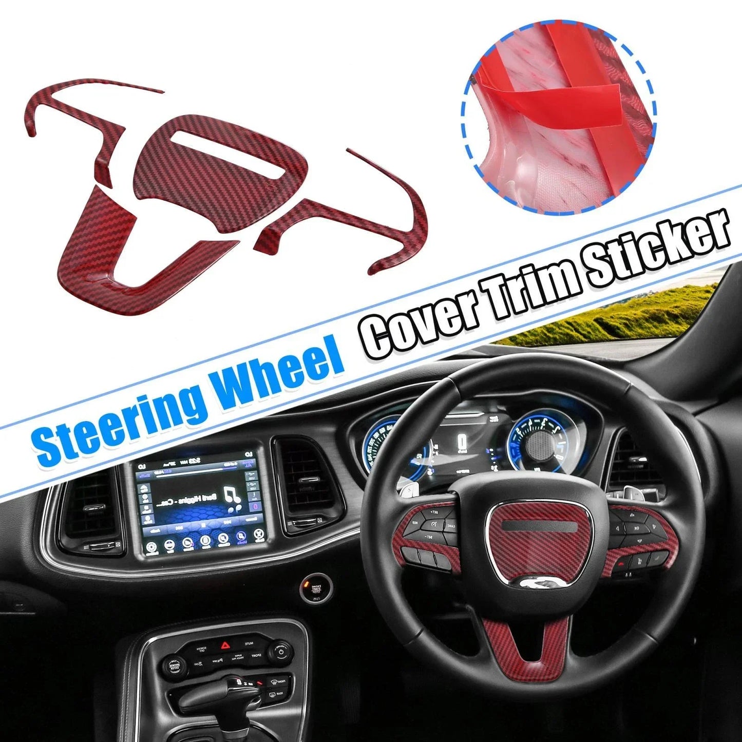 Steering Wheel Trim Set for Dodge Charger Challenger 2015-2020 Red