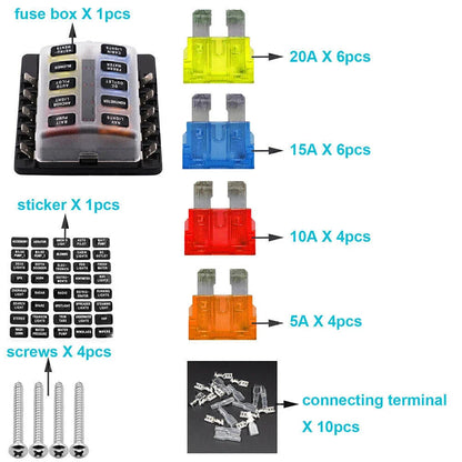 10 Way Circuit ATO ATC Blade LED Fuse Box Holder for Car