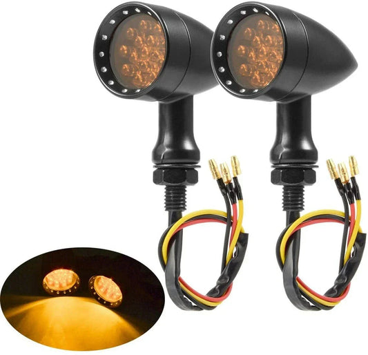 10mm Bullet Black LED Turn Signal Lights for Harley Chopper Bobber Dyna