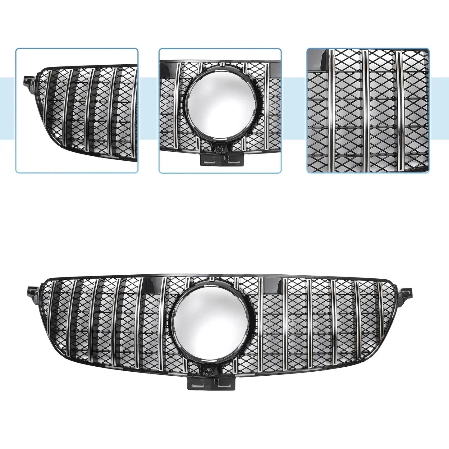 Front Upper Bumper Grille for Mercedes-Benz GLE450 2019 Chrome Silver