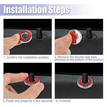 4 x Red Bling Car Door Lock Stickers for Mercedes Benz E C Class GLC (2015-2019)
