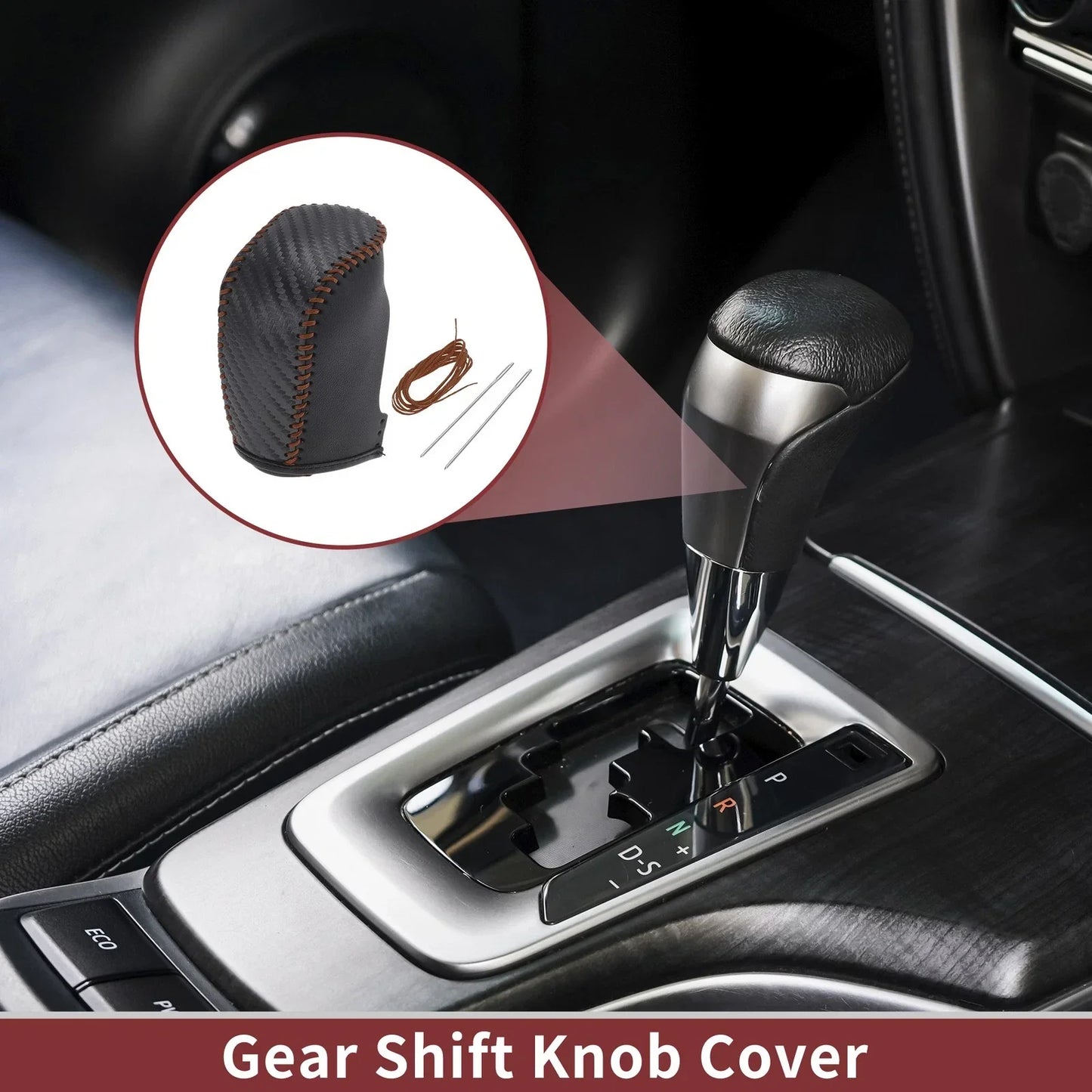 Car Gear Shift Knob Cover for Hyundai Sonata 2011-2014 Black Brown Faux Leather