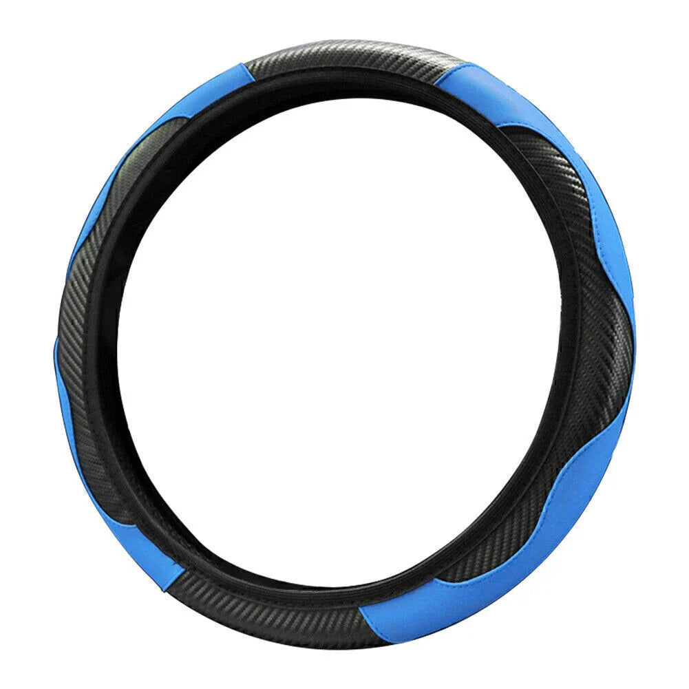 Black Blue Microfiber Leather Steering Wheel Cover 15" for SUV