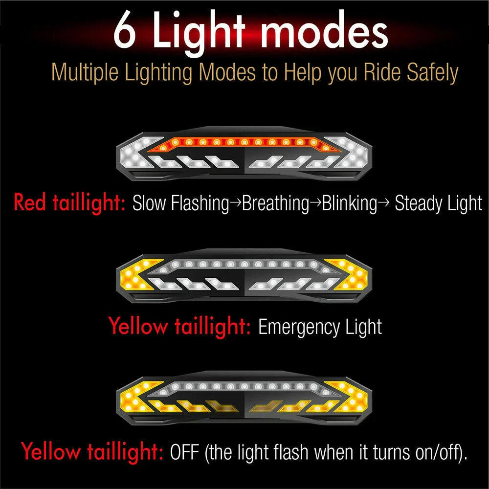 LED USB Bike Tail Light w/ Turn Signals & Anti-Theft Alarm IP54 Waterproof