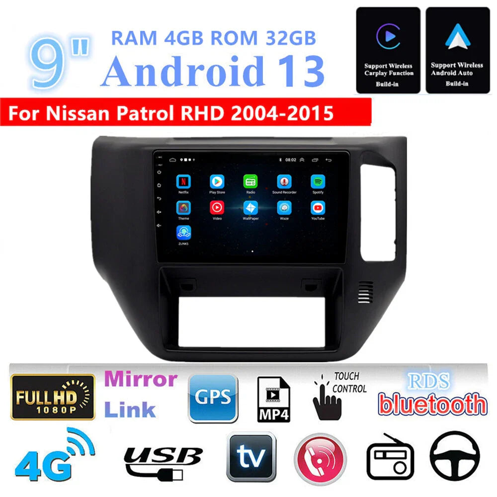 9'' Android Stereo Radio GPS Navigation for 2004-2015 Nissan Patrol GU