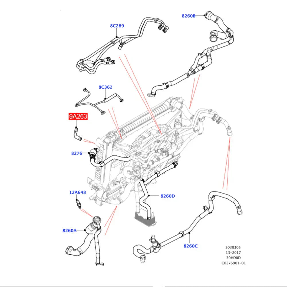 Radiator Coolant Hose Pipe for Land Rover Jaguar XE XF (2015-2023)