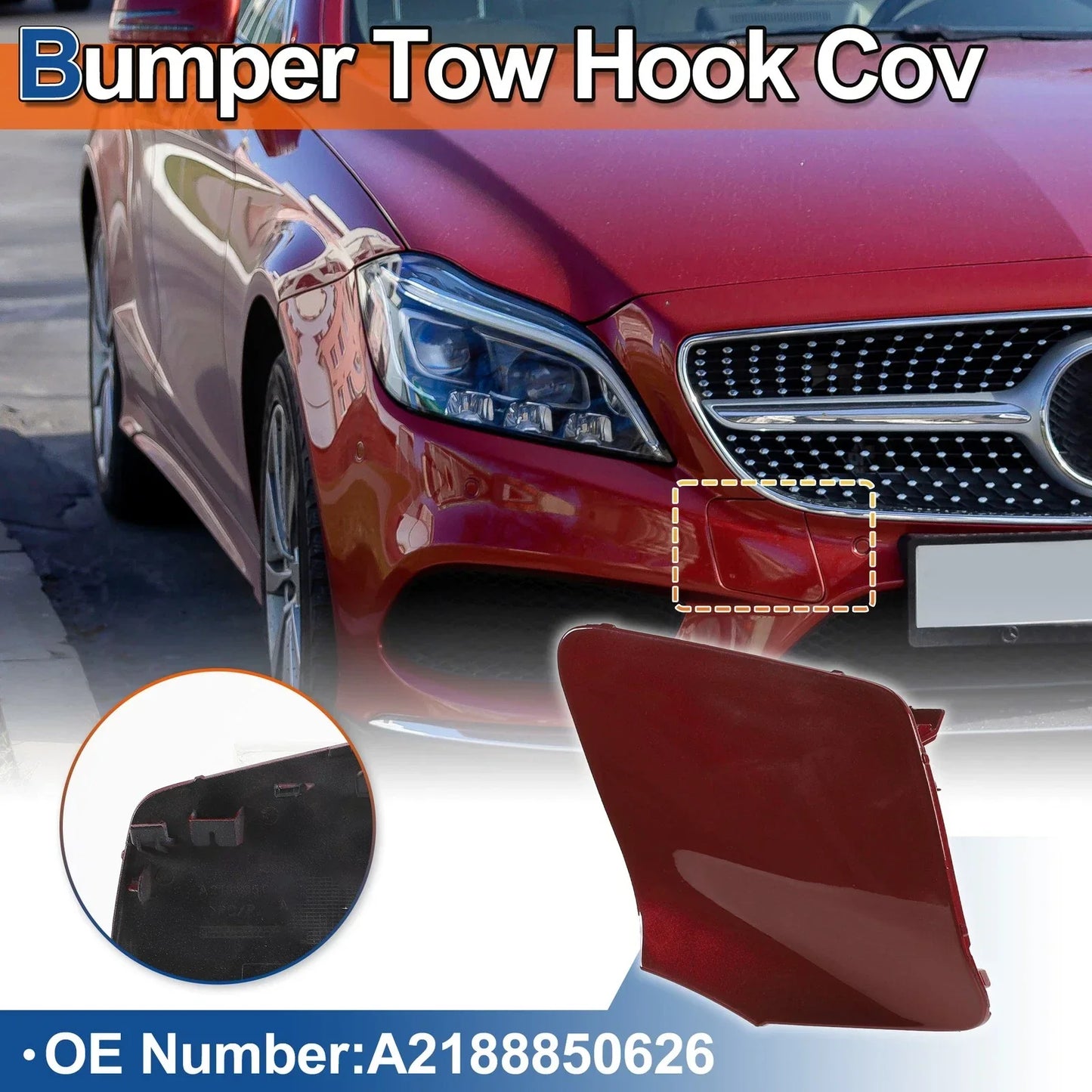 Front Car Bumper Tow Hook Cover for Mercedes-Benz CLS W218 (2012-2018) Red