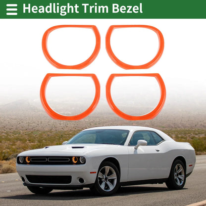 4 x Car Headlight Trim Bezels for Dodge Challenger (2015-2024) Orange