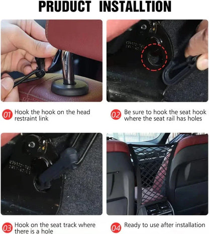 3 Layer Car Storage Net Bag with Hook Mesh Organizer for Front Seat Storage