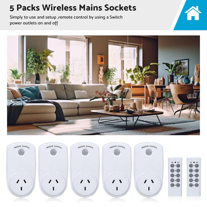 5 x Home Wireless Power Switch Mains Sockets &  Remote Controllers AU Plug