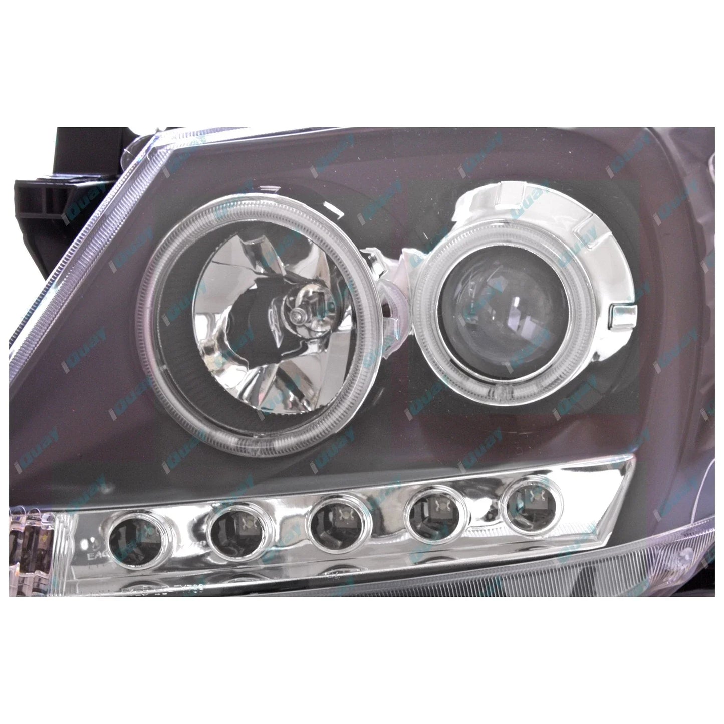 Pair Headlights for Toyota Hilux 2005~11 LED Black Projector Angel Eye DRL Halo