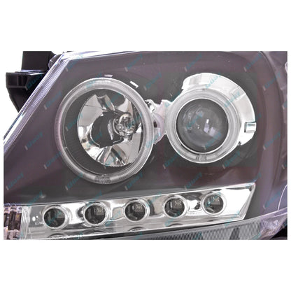 Pair Headlights for Toyota Hilux 2005~11 LED Black Projector Angel Eye DRL Halo
