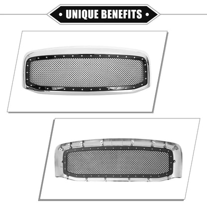 Front Grille Assembly for Dodge - Chrome Silver Tone Gloss Black