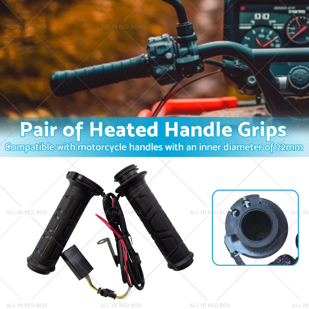 12V Heated Rubber Handlebar Grips for Motorcycle (Fits 22mm 7/8")