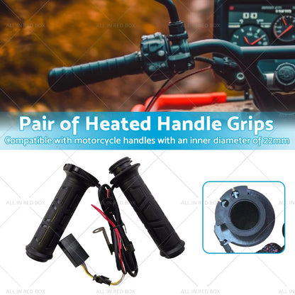 12V Heated Rubber Handlebar Grips for Motorcycle (Fits 22mm 7/8")