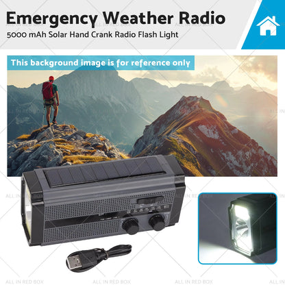 5000mAh Solar Hand Crank Emergency Radio & Flash Light for Black