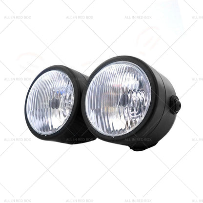 Twin Universal Headlight Dual Lamp for Motorcycle Street Fighter Black