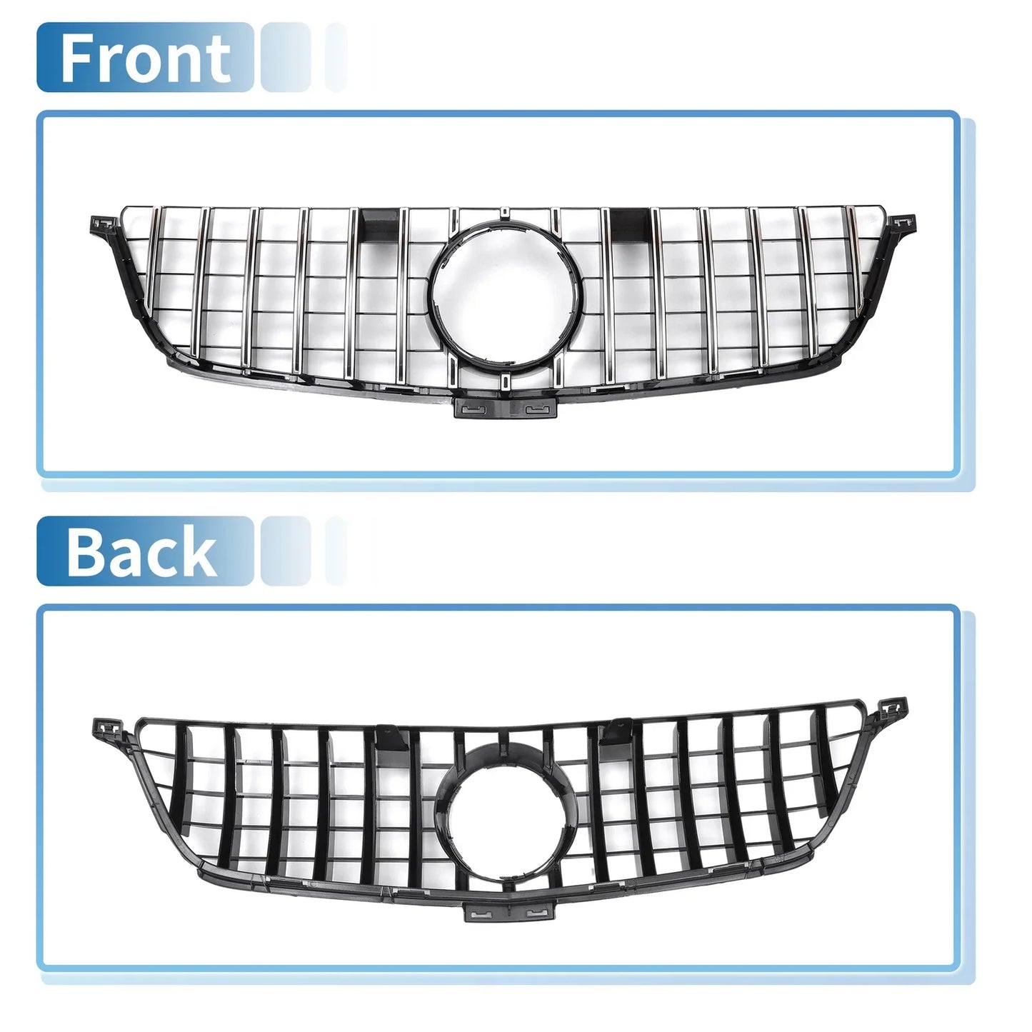 Front Upper Bumper Grille for Mercedes-Benz ML250 2015 Chrome Silver Tone