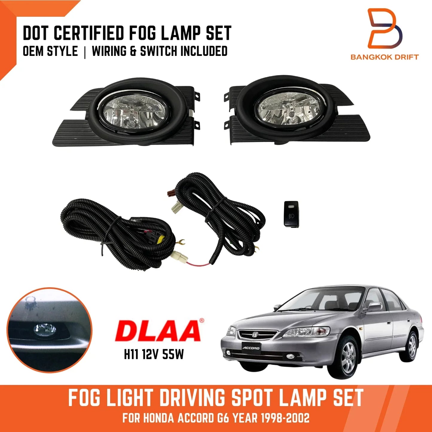 Fog Lamp Driving Light for Honda Accord (1998-2002) H11 12V 55W