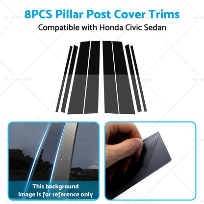 8x Black Pillar Post Covers for Honda Civic Sedan (2012-2015)