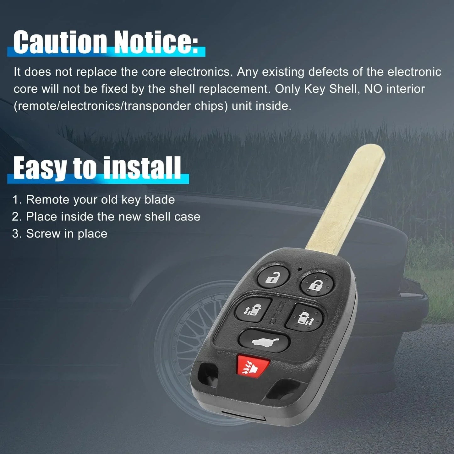 Car Key Fob Shell Case for Honda Odyssey 2011-2013 - 6 Key Buttons