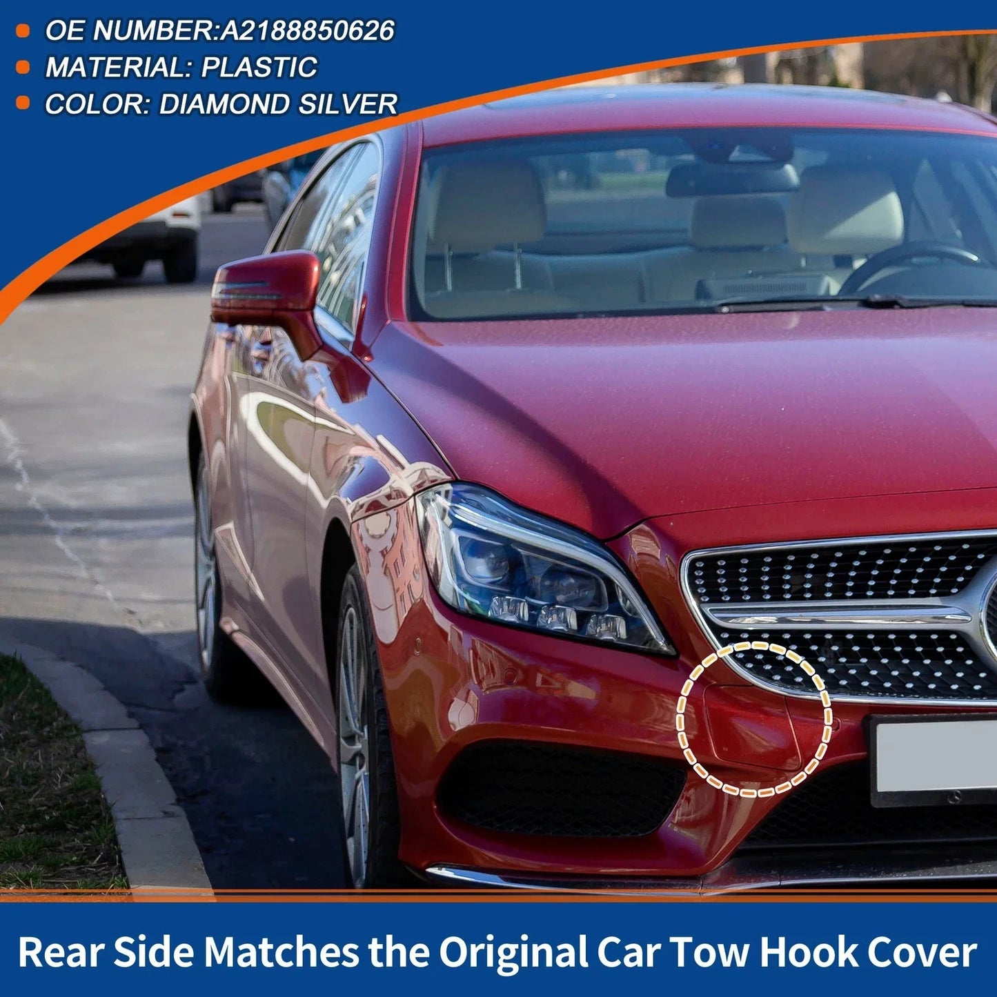 Front Car Bumper Tow Hook Cover for Mercedes-Benz (2012-2018) Diamond Silver