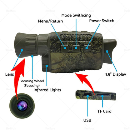 5X Zoom Night Vision Monocular HD 4K Digital Camera for Hunting