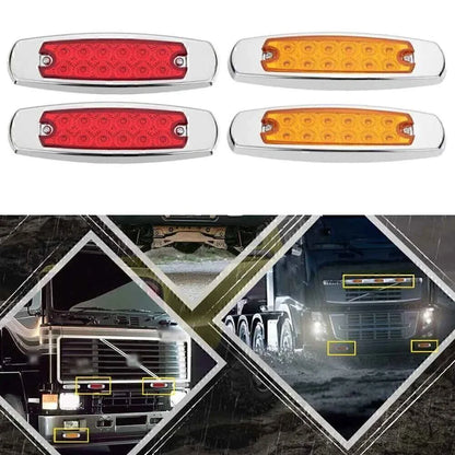 4pcs 12LED Sealed Side Marker Clearance Lights for Trailer - 2x Red + 2x Amber