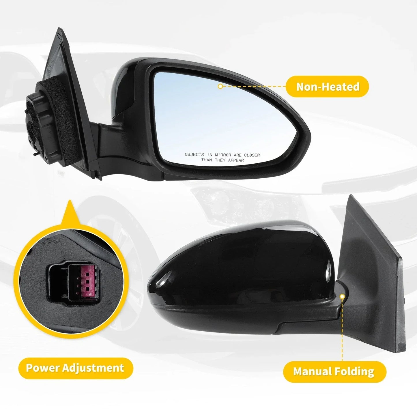 Right Side Door Mirror Gloss Black for Chevy Cruze Limited (2016)