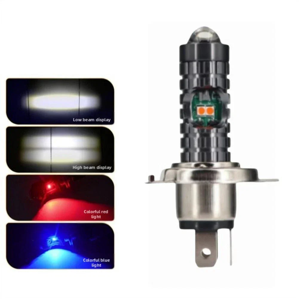 LED Headlight White Yellow Lens Red P15D BA20D H4 for Motorcycle Truck
