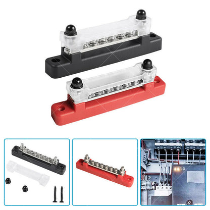 Red & Black 6 Way Bus Bar Power Distribution Terminal Block 12V 150A