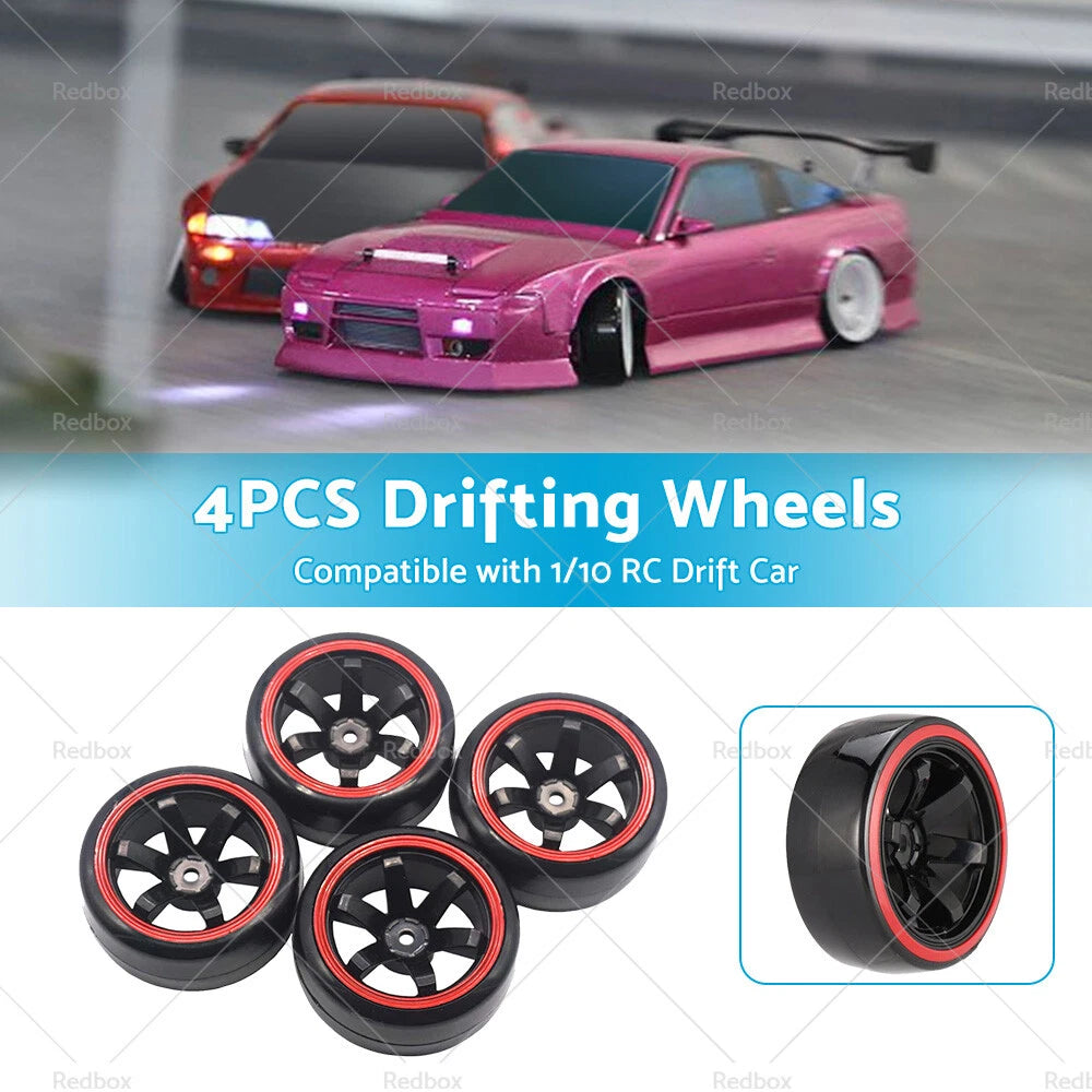 4pcs Hard Plastic Tire Wheels for 1/10 RC Drift Cars