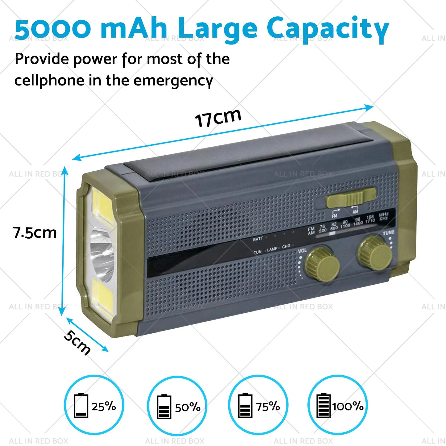 5000mAh Solar Hand Crank Emergency Radio Power Bank Flash Light for All Models