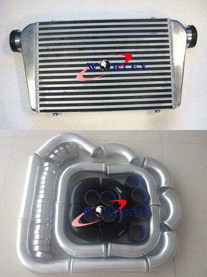 Universal Intercooler 450x300x75mm + 3" Aluminum Piping + Black Hose Kit