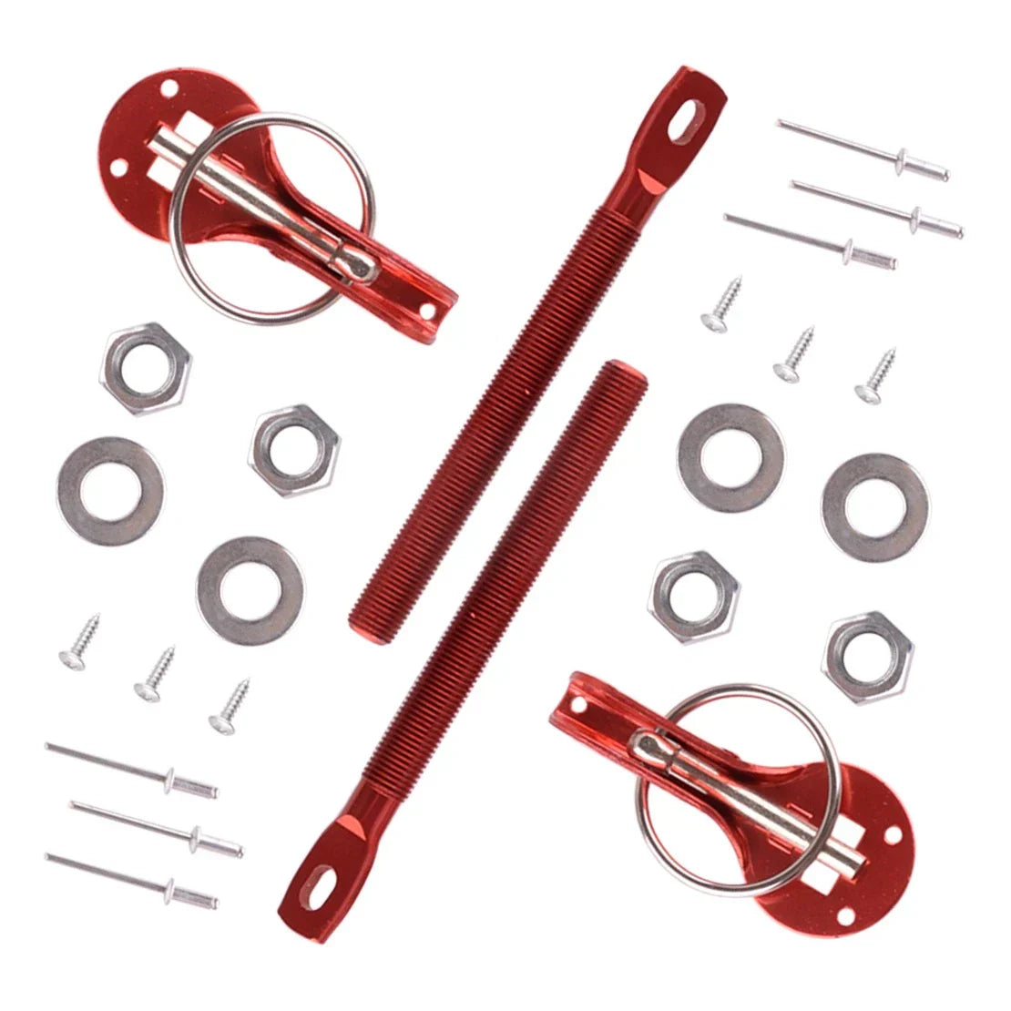 Universal Alloy Hood Pin Lock Latch Kit for Racing Sport Cars - Red
