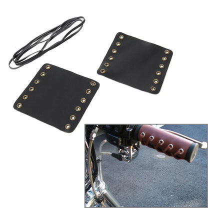 22mm Leather Hand Grip Covers for Universal Motorcycle - Black