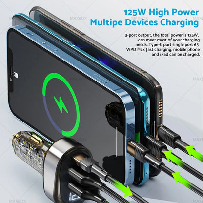 125W Car Charger Type C Dual USB Quick Charge Smart Display for Car