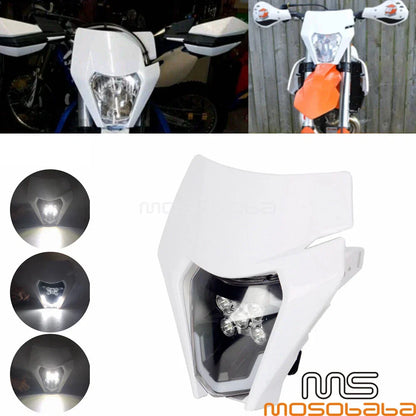 1X LED Headlight & White Cover for KTM 450/500 EXC, FREERIDE 250 F (2017-2023)