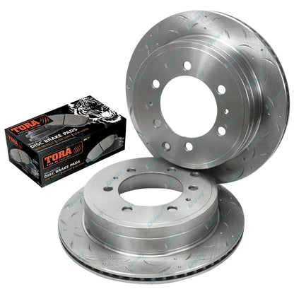 Rear Disc Rotors & Brake Pads Slotted Drilled for Toyota Prado 120 Series (2002-2009)