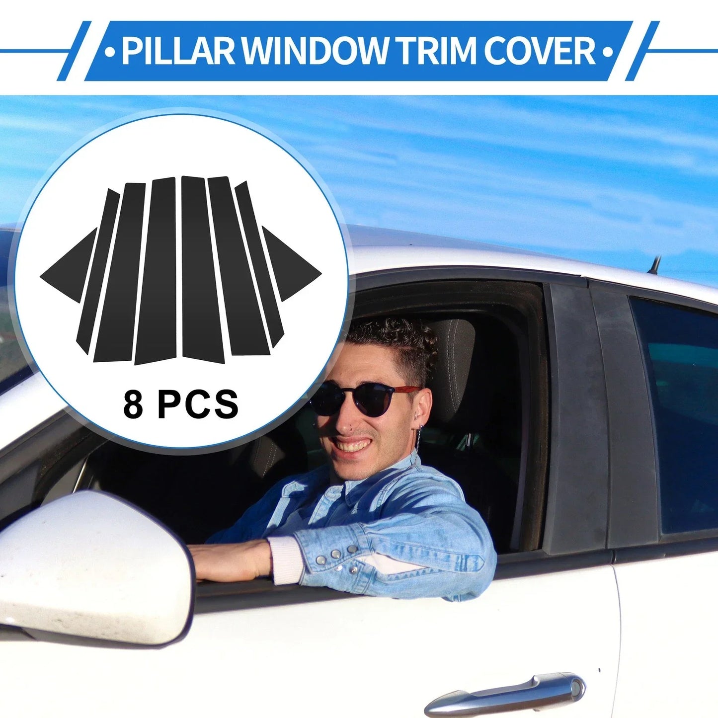 8 Pcs Black Door Pillar Window Trim for Hyundai Tucson (2016-2018)
