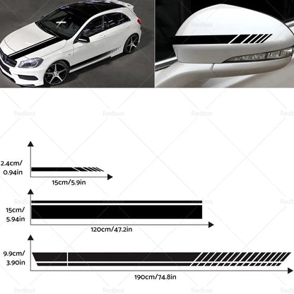5 x Car Side Body Vinyl Hood Roof Decals Racing Stripe Universal